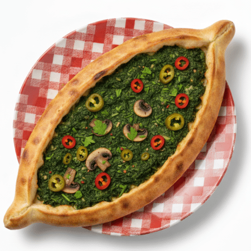 Pide mit Spinat, Peperoni und Pilzen
