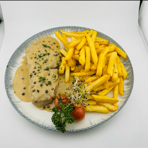 Entrecôte de bœuf au poivre verte