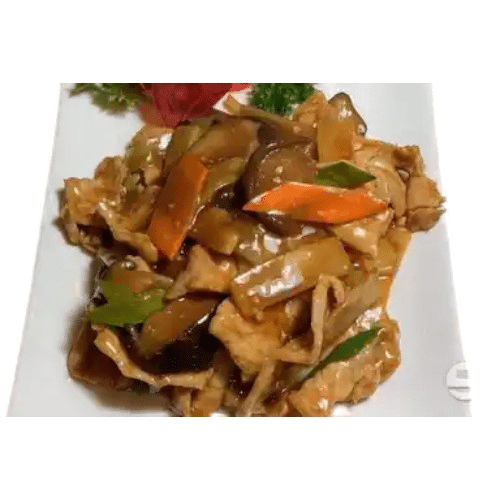 Porc aux champignons parfumés et pousses de bambous