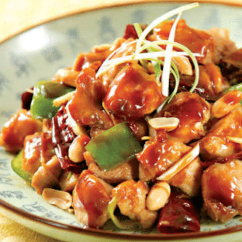 Gericht mit süss-scharfer Sauce (leicht scharf)