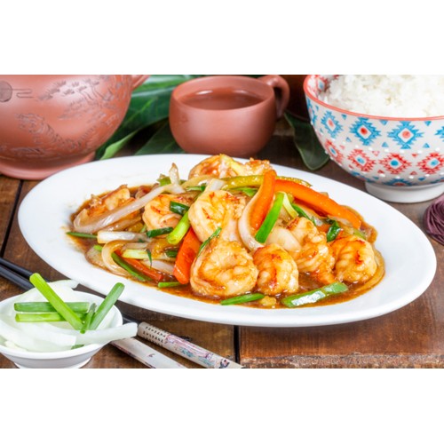 216.RIZ CREVETTES AUX OIGNONS