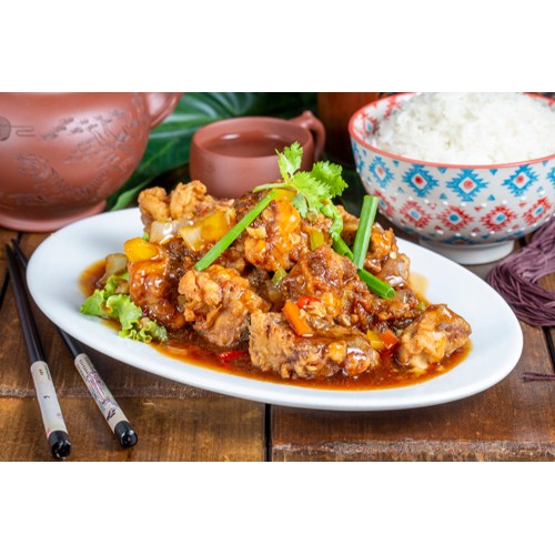 67.RIZ TRAVERS DE PORC AVEC SAUCE AU SEL ET POIVRE