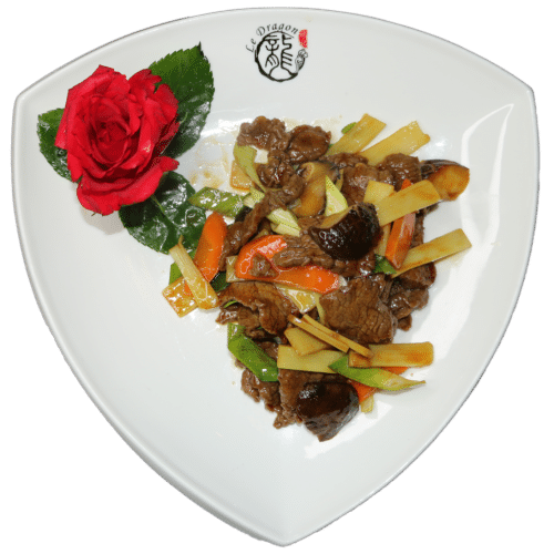 Boeuf aux champignons et pousses de bambou