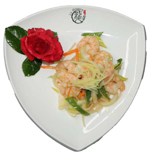 Crevettes au gingembre et ciboulette