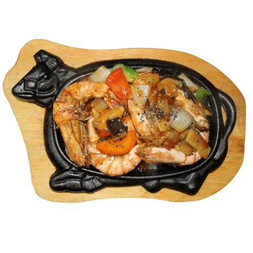 Gambas au poivre noir sur ardoise