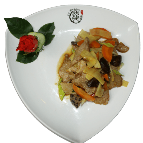 Porc aux champignons et pousses de bambou