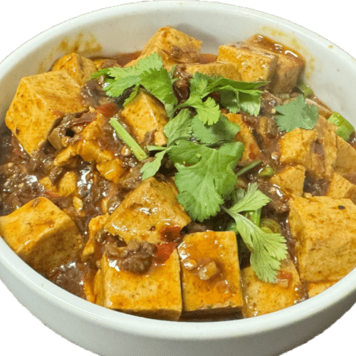 Ma-Po Tofu mit Rindshackfleisch (leicht scharf, ohne Beilage)