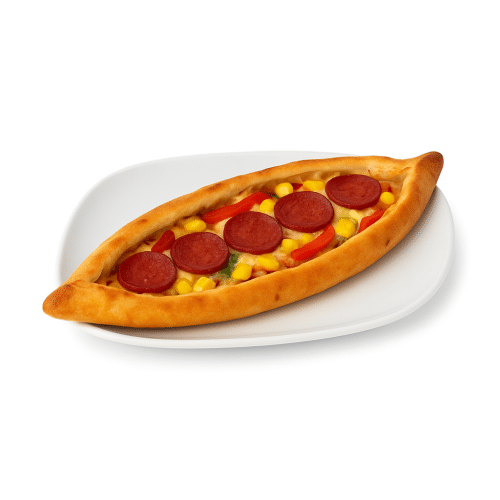 Pide mit Chorizo, Peperoni und Mais