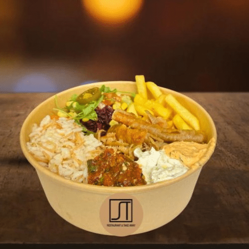 Kebab Bowl mit Pommes und Salat