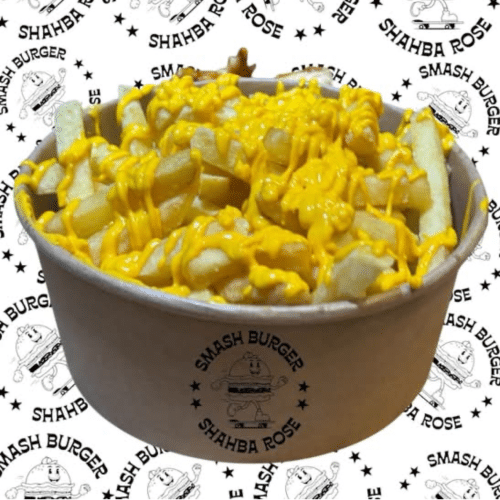 Eimer mit Pommes Frites und Cheddarsauce
