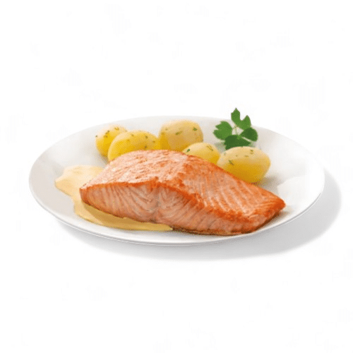 Lachsfilet auf der Haut gebraten mit Patatine