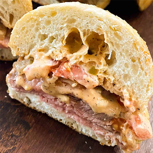 Yummy toasted Ciabatta Pastrami