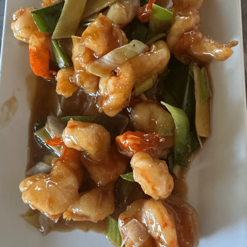 Crevettes au gingembre et poireaux 姜葱虾