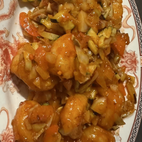 Crevettes sauce satay (sans cacahuètes) (épicé) 沙爹虾