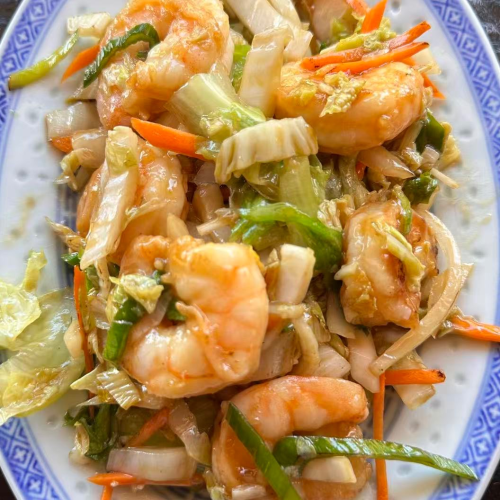 Crevettes sautée aux légumes 杂菜虾