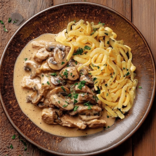 Kalbsgeschnetzeltes an Champignonrahmsauce