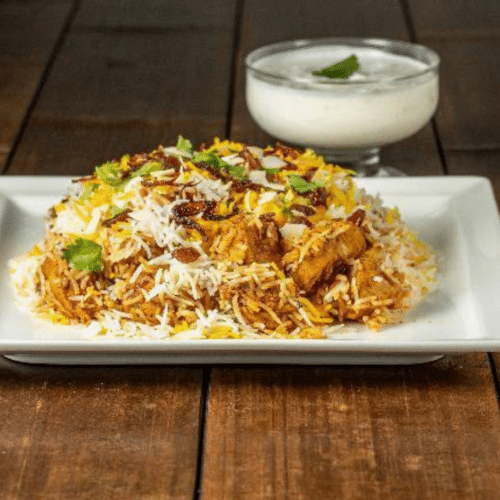 Menu biryani lamb plus raïta