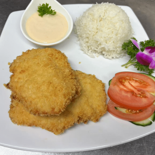 74. Gebratener poulet Brust im Teig