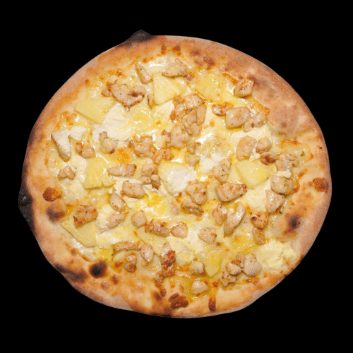Pizza Creme fraiche mit Poulet und Ananas