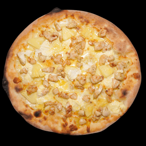 Pizza Creme fraiche mit Poulet und Ananas