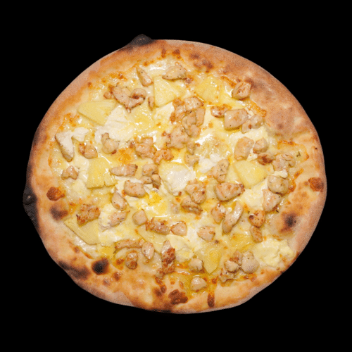 Pizza Creme fraiche mit Poulet und Ananas