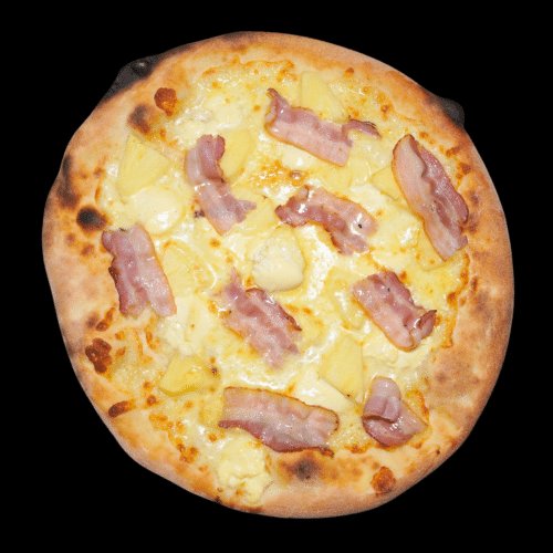 Pizza Creme fraiche mit Speck und Ananas