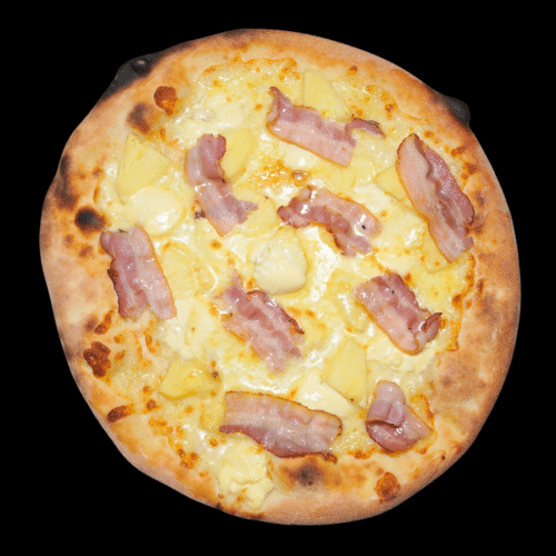 Pizza Creme fraiche mit Speck und Ananas
