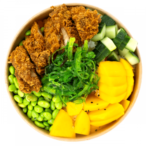 Frittierte Chickenstreifen Poke Bowl