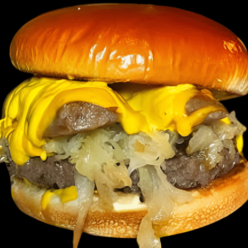 Sauerkraut Bacon Double Cheesy Houseburger