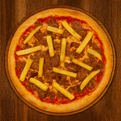 Kebab Pizza mit Pommes Frites