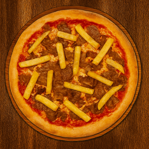 Kebab Pizza mit Pommes Frites