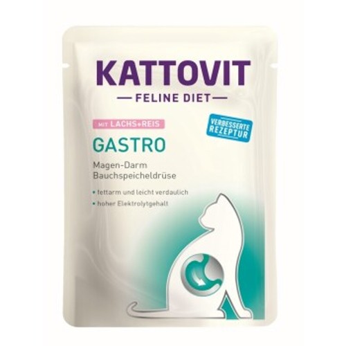 KATTOVIT Feline Diet Nassfutter Katze Gastro Adult Lachs und Reis 85g