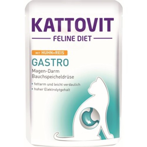 KATTOVIT Feline Diet Nassfutter Katze Gastro Adult Huhn und Reis 85g