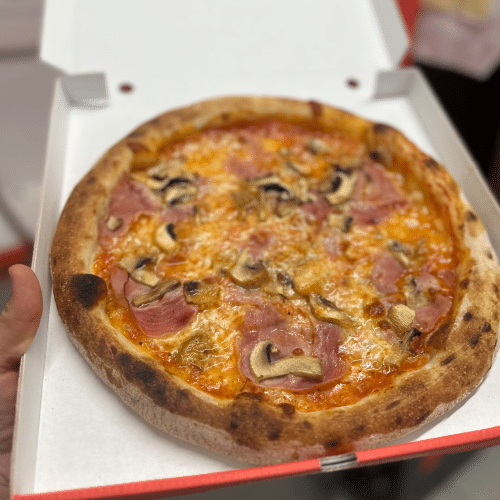 Hausgemachte Pizza Pro-Funghi aus original napolitanischem Teig