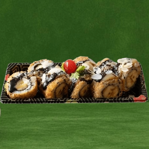 Frittierte Uramaki Bananen Rolls 8 Stk. mit Schockoladen Sauce