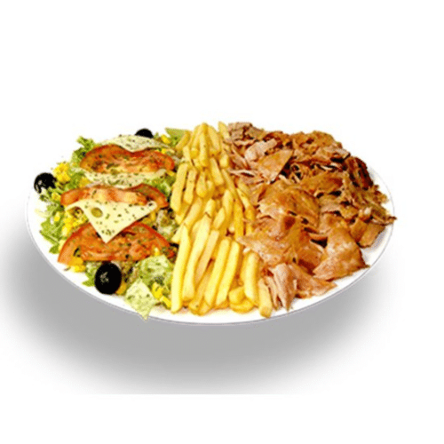 Kebabteller mit Pommes Frites und Salat