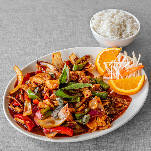 Thai-Hähnchen Gai Phad Gra (extra-scharf)