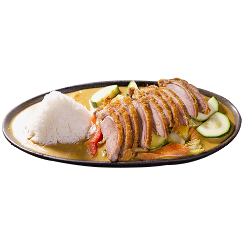 Curry-Erdnusssauce mit krosser Ente