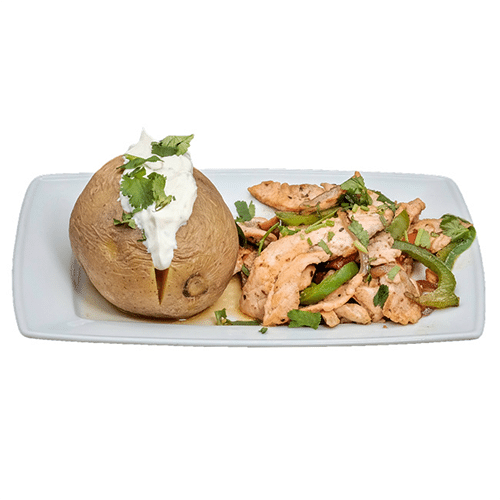 Backkartoffeln mit Sour Creme und gebratenem Lachs