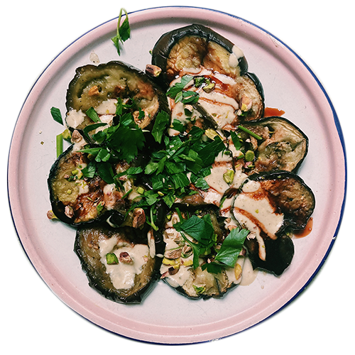 Geröstete Aubergine mit Pistazien