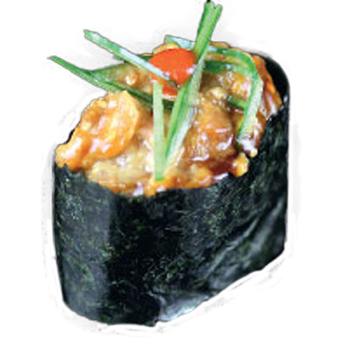 Salmon Mousse-Gunkan (2 pieces, spicy)