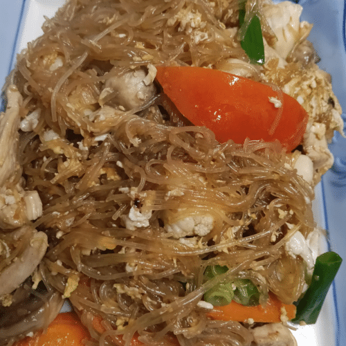 Stegte glasnudler med grøntsager - Phat Wun Sen