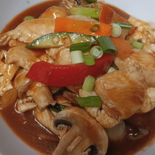 Stegte grøntsager i Sursød Sauce