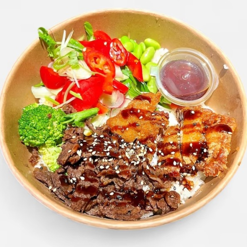 Doubbelbowl B. Teriyaki Oksekød&Peking and
