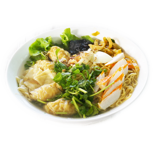 Soupe nouilles raviolis crevettes