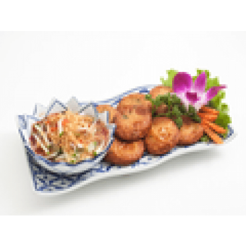 Beignets de poisson frits avec sauce sucrée