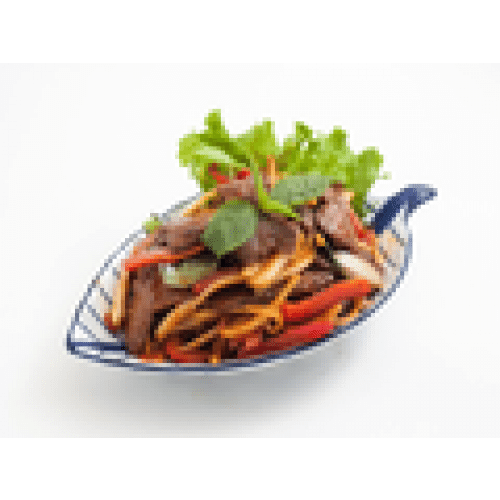 Boeuf sauté aux poivrons et feuilles de basilic