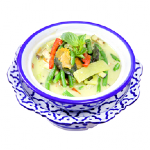 Assortiment de légumes au curry vert et lait de coco