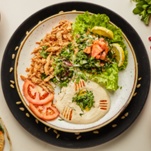 Chawarma poulet-tabbouli-hommos