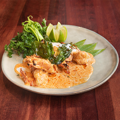 Gambas à la crème de curry rouge
